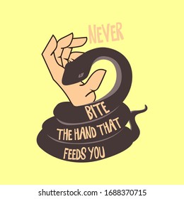 snake biting the hand, suitable for t-shirts