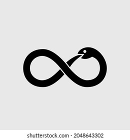 Snake biting its tail. Ouroboros logo. Snake and infinity sign. Life and death, beginning and end icon. Philosophical concept. Vector flat illustration