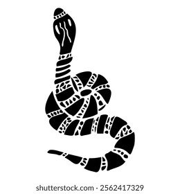 Snake es una ilustración de contorno negro con patrones. Tatuaje místico, emblema, logotipo, icono.