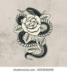 snake and black rose artwork tattoo design