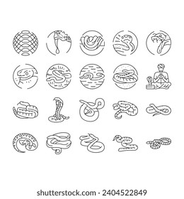 snake black serpent viper cobra icons set vector. python anaconda, animal tattoo, cute mamba, skin reptile, jungle wild snake black serpent viper cobra black contour illustrations