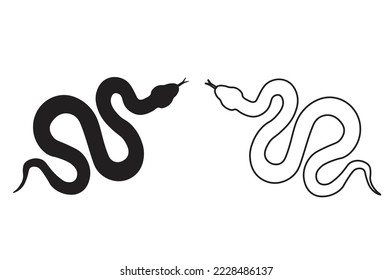 snake black silhouette illustration Isolated on white background.Vector tattoo design.