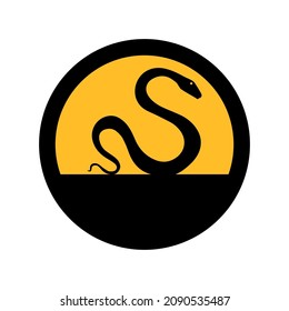 Snake, black and yellow colors, round sign for design on a white background, vector illustration