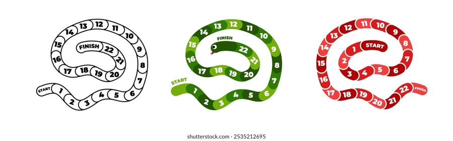 Snake board funny game for kids in cartoon style with numbers. Platform game with dice.