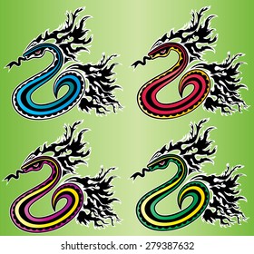 snake body silhouette fire flames background vector illustration