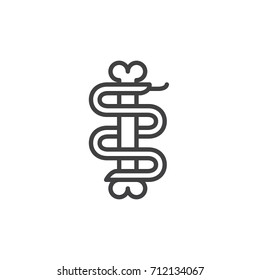 Snake with bone line icon, outline vector sign, linear style pictogram isolated on white. Halloween holiday Symbol, logo illustration. Editable stroke