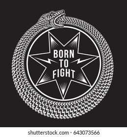 Snake born to fight typography, tee shirt graphics, vectors