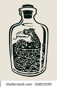 A snake in the bottle of alcohol. design elements. vector illustration.