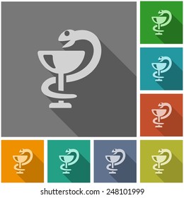 Snake with bowl flat icon
