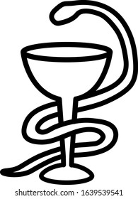 Snake and a bowl, Bowl of Hygieia, one of the symbols of pharmacy, a medical symbol, Cup of Aesculapius (The bowl with a snake twined around it).  Vector image