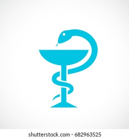 Snake and bowl medical vector icon on white background