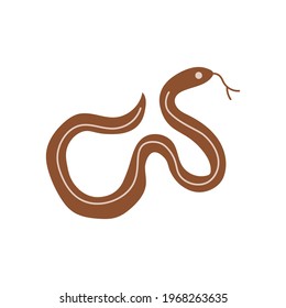 Snake brown color  isolated on white. Snakes elongated, legless, carnivorous reptiles. Wild West theme. Hand drawn colored trendy Vector isolated illustration.  Wildlife concept. 