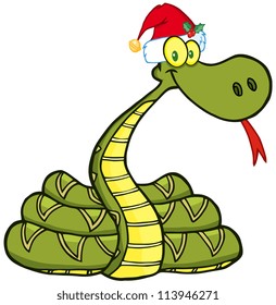 Snake Cartoon Character With Santa Hat