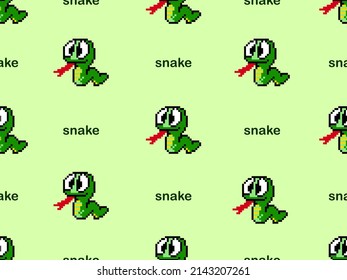 Snake cartoon character seamless pattern on green background.Pixel style