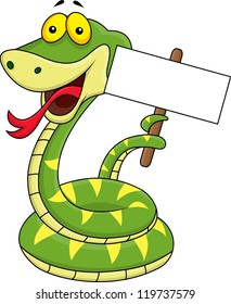 Snake cartoon holding blank sign