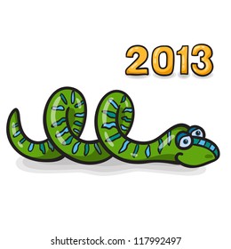 Snake cartoon with isolation on a white background. Symbol of new 2013 year. Christmas card with happy snake. set snake 2013 - vector. New year 2013 greeting card. Funny cartoon snake