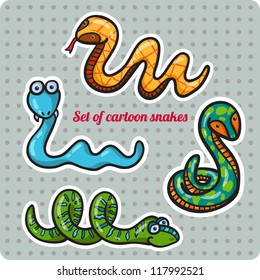 Snake cartoon with isolation on a white background. Symbol of new 2013 year. Christmas card with happy snake. set snake 2013 - vector. New year 2013 greeting card. Funny cartoon snake