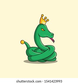 a snake cartoon is on circular sitting with golden crown- vector illustration