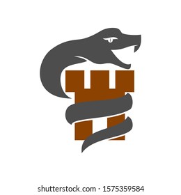 Snake Castle logo template design Vector illustration Isolated