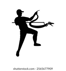 snake catcher with snake isolated in white background