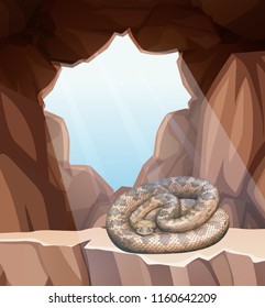 Snake in cave scene illustration