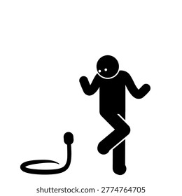 Snake charmer dancing to calm the snake Funny stick figure illustration isolated vector graphic