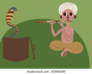 Snake Charmer
a snake charmer entertaining a cobra with a flute,