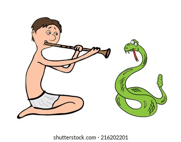 snake charmer, fakir vector illustration on white background