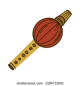 Snake charmer flute vector icon. Wooden musical instrument, Indian fife isolated on white. Traditional tool for training snakes, folk and classical melodies. Flat cartoon clipart for web, logo