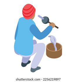 Snake charmer icon isometric vector. Indian sage. Dance flute