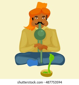 snake charmer playing the instrument vector illustration