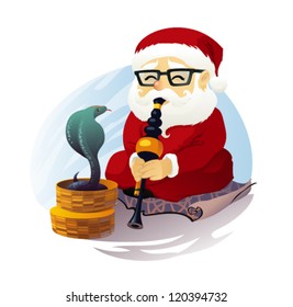 Snake Charmer Santa Claus/ The vector illustration of the Santa Claus and Snake