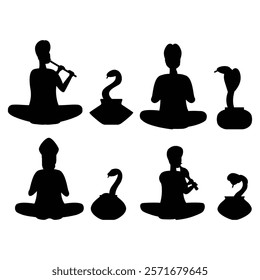 Snake Charmer Silhouette Playing a Flute with a Cobra