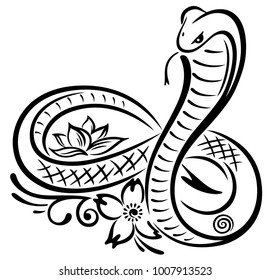 Snake with cherry blossom, infinity and lotus flower.