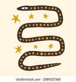 Snake childish cartoon groovy boho illustration naive funky handdrawn style art vector