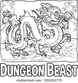 Snake China Dungeon Dragon Beast Monster Artline Illustration For Kids Coloring Book