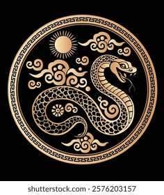 Snake with Chinese Circle Ornament Border