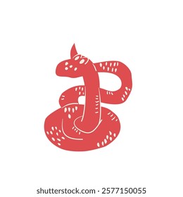Snake Chinese New Years symbol. Cny zodiac snake lunar 2025 isolated on white background. Vector hand drawn flat illustration