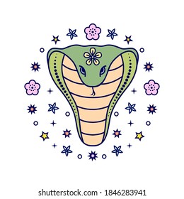 Snake Chinese zodiac sign in line art style on white background.