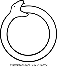 Snake in a circle eating itself reptile doodle linear cartoon coloring