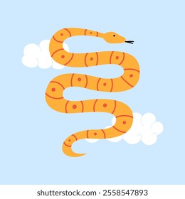 Snake with clouds in asian style. Mystical and fantasy vector flat illustration of reptile. Zodiac symbol of lunar new year