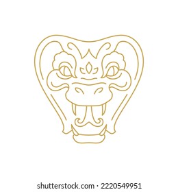 Snake cobra aggressive reptile muzzle golden monochrome line icon vector illustration. Serpent poison viper head portrait tropical wild animal jungle character exotic venom python minimalist logo