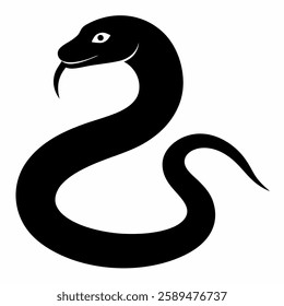 Snake cobra or anaconda silhouette vector icon. Long snake creeping.