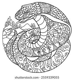 snake cobra chinese horoscope symbol of the year vector illustration coloring book tattoo