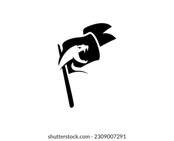 snake cobra head and flag logo with negative space on white background. Snake head design. Vector illustration.