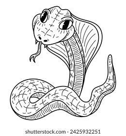 Snake cobra sketch. Hand drawn line art illustration.