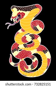 Snake cobra for tattoo design.Colorful snake vector.Traditional Japanese culture for printing and coloring book on background.