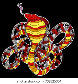 Snake cobra for tattoo design.Colorful snake vector.Traditional Japanese culture for printing and coloring book on background.