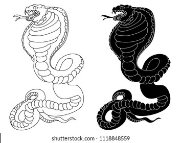 snake cobra tattoo style Cobra vector. king Cobra snake with mouth open.Snake cobra illustration.