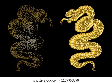 snake cobra tattoo style Cobra vector. Cobra snake with mouth open.gold Snake illustration.